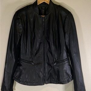 GILI Black Vegan Leather Cropped Peplum Moto Jacket Women Size 4 Casual Dressy